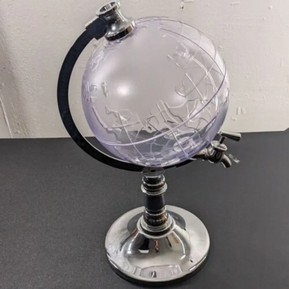 Godinger Silver Art Co. Plastic Globe Decanter Metal Base‎ 13” Liquor Dispenser